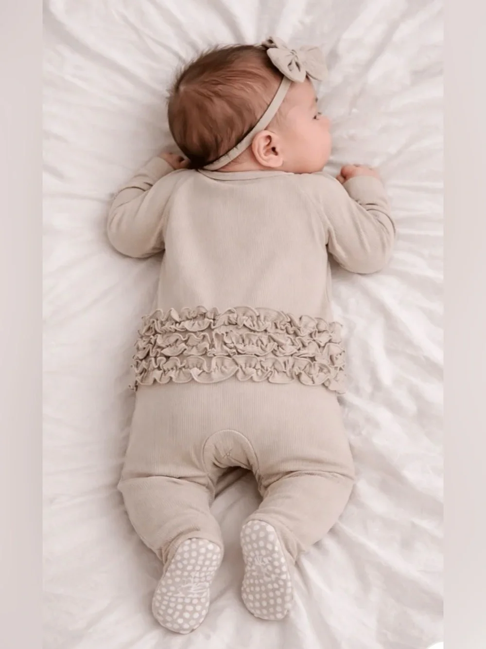 Sweet Bamboo Ruffle Footie Sleeper 3-6 Months Oatmeal Sustainable